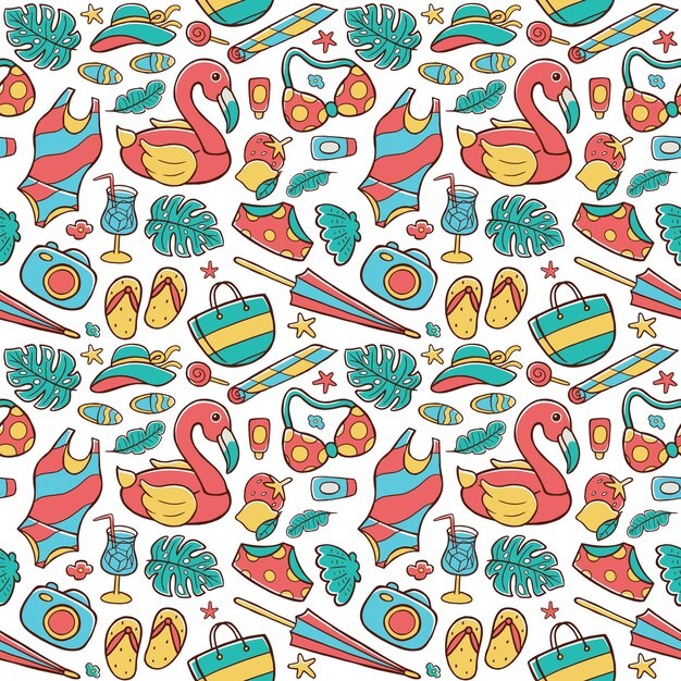 手绘夏季夏天元素创意无缝平铺图案花纹