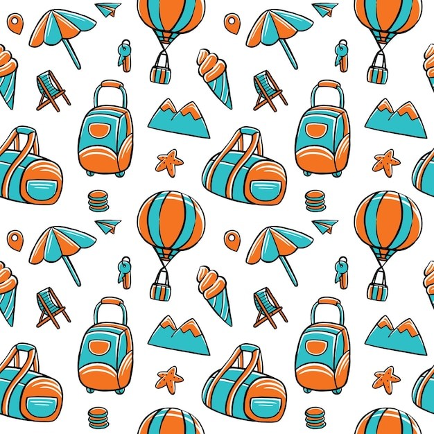 手绘旅行元素创意无缝平铺图案花纹