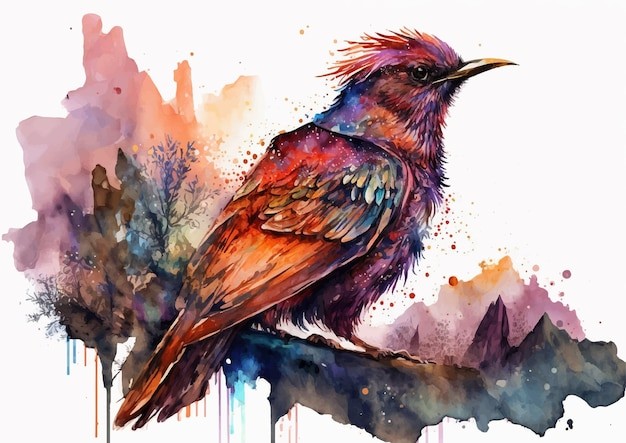 水彩风格鸟类艺术插画