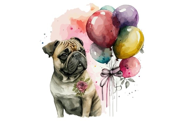 水彩风格动物小狗艺术插画