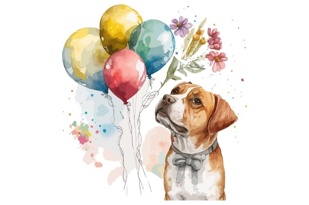 水彩风格动物小狗艺术插画