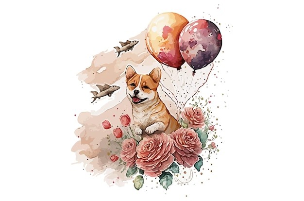 水彩风格动物小狗艺术插画