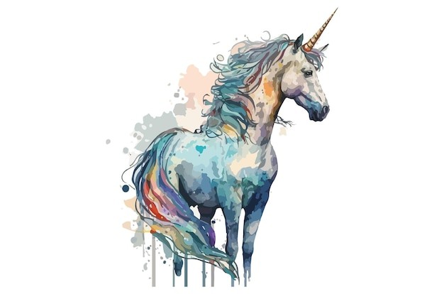 水彩风格动物独角兽马艺术插画