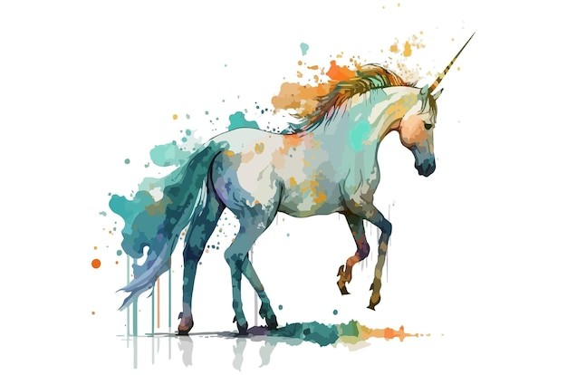 水彩风格动物独角兽马艺术插画