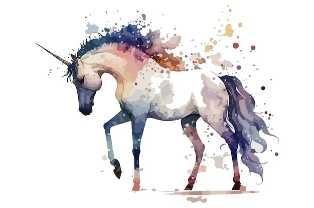 水彩风格动物独角兽马艺术插画