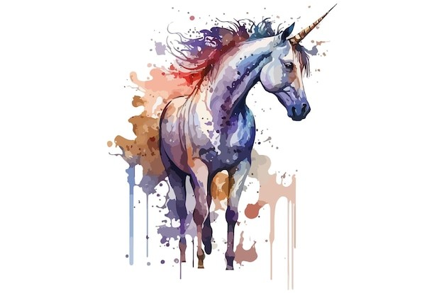 水彩风格动物独角兽马艺术插画