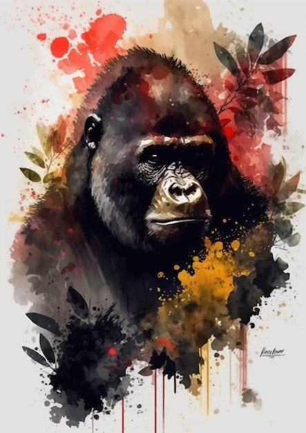 水彩风格大猩猩艺术插画