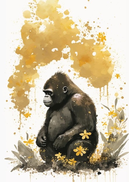 水彩风格大猩猩艺术插画