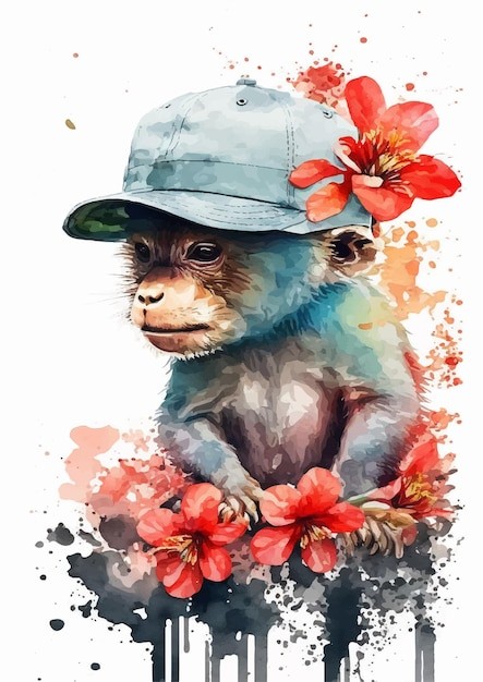 水彩风格猴子艺术插画