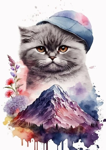 水彩风格安哥拉猫艺术插画