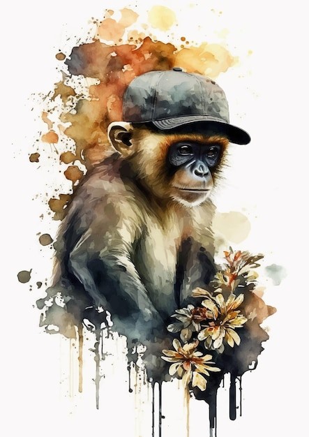 水彩风格猴子艺术插画