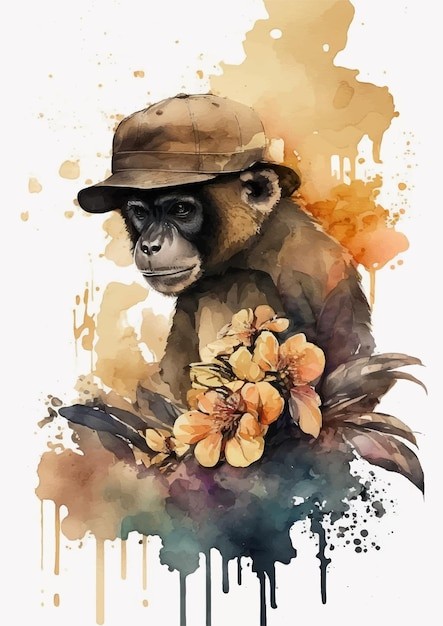 水彩风格猴子艺术插画