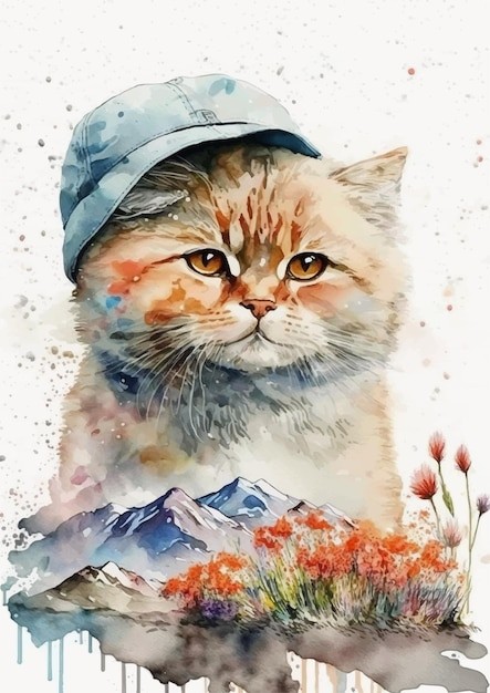 水彩风格安哥拉猫艺术插画