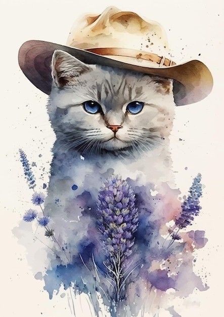 水彩风格安哥拉猫艺术插画