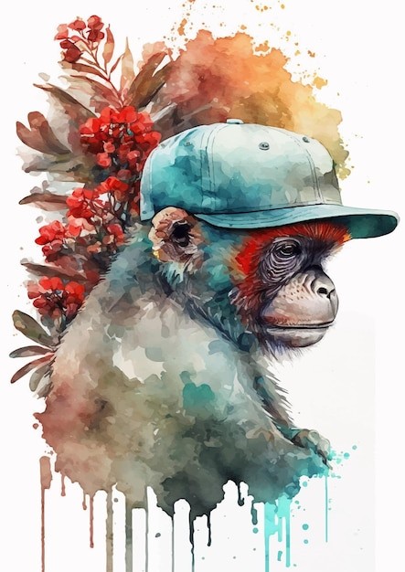 水彩风格猴子艺术插画