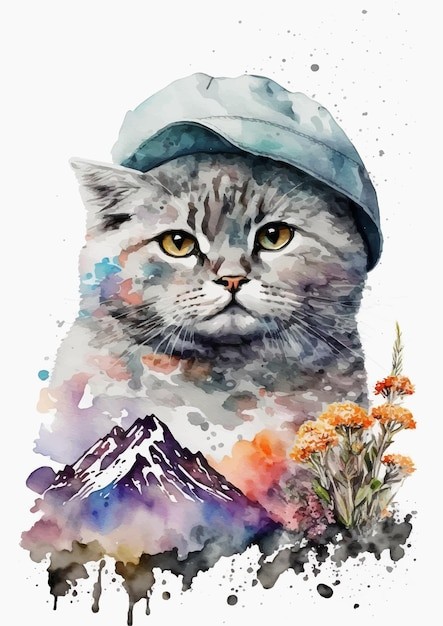 水彩风格安哥拉猫艺术插画
