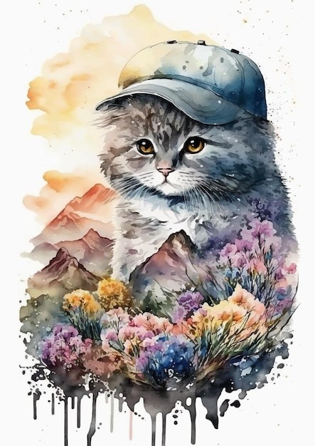 水彩风格安哥拉猫艺术插画