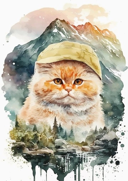 水彩风格安哥拉猫艺术插画