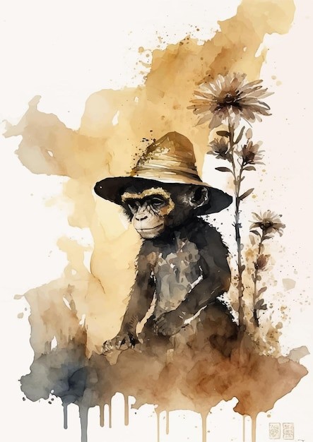 水彩风格猴子艺术插画