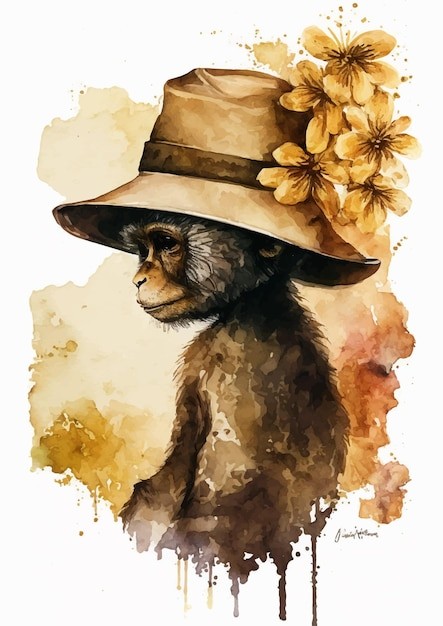 水彩风格猴子艺术插画