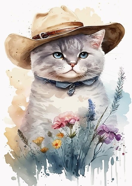 水彩风格安哥拉猫艺术插画