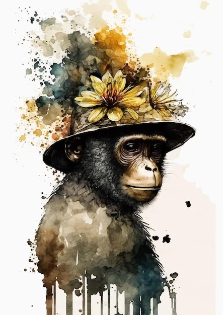 水彩风格猴子艺术插画