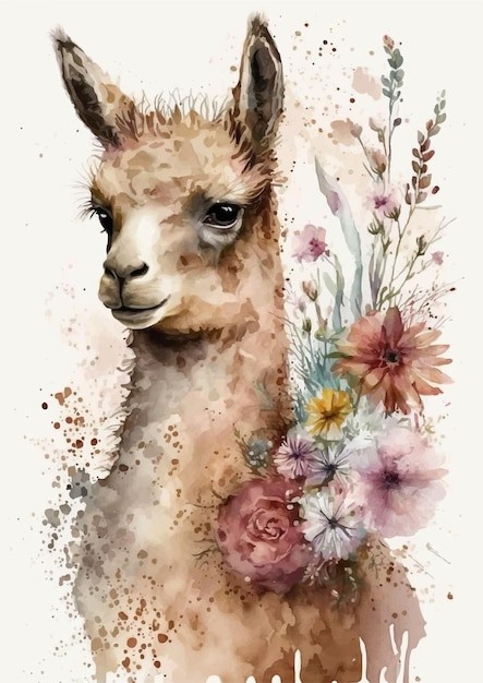 水彩风格羊驼艺术插画