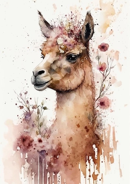 水彩风格羊驼艺术插画
