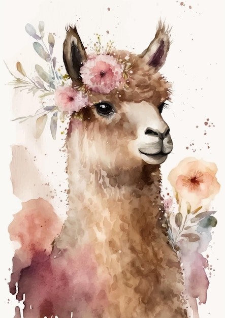 水彩风格羊驼艺术插画