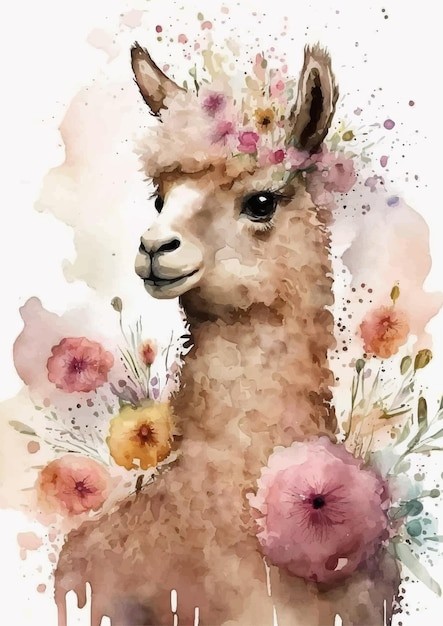 水彩风格羊驼艺术插画