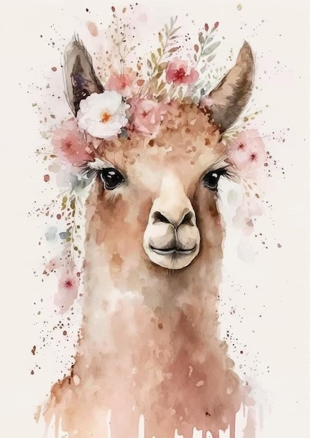 水彩风格羊驼艺术插画