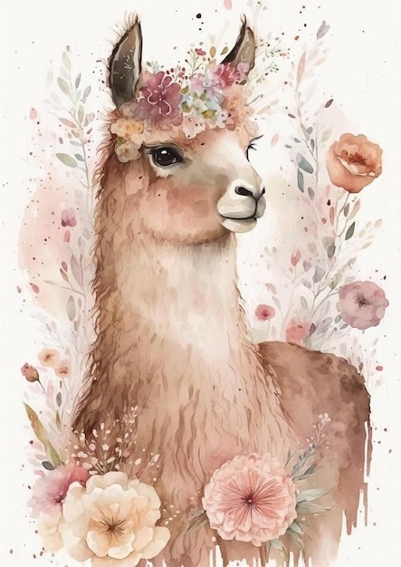 水彩风格羊驼艺术插画