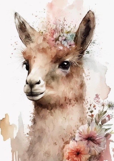 水彩风格羊驼艺术插画