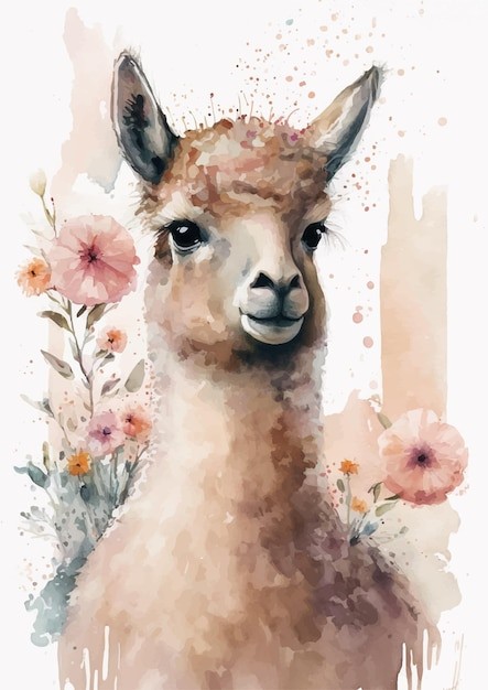 水彩风格羊驼艺术插画