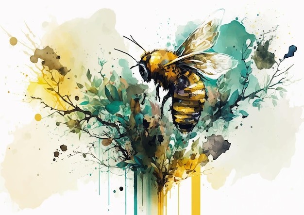 水彩风格蜜蜂艺术插画