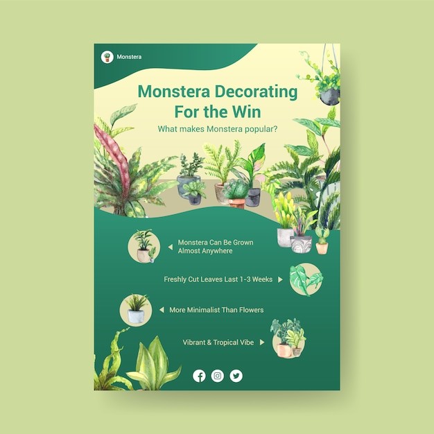 小清新植物花卉花店园艺植物园海报单页模板