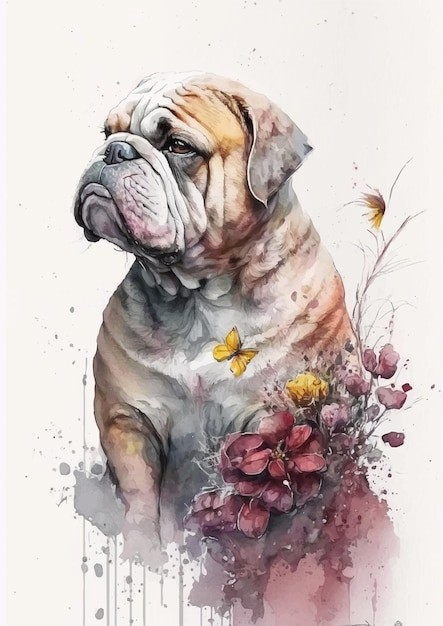 水彩风格八哥犬哈巴狗艺术插画