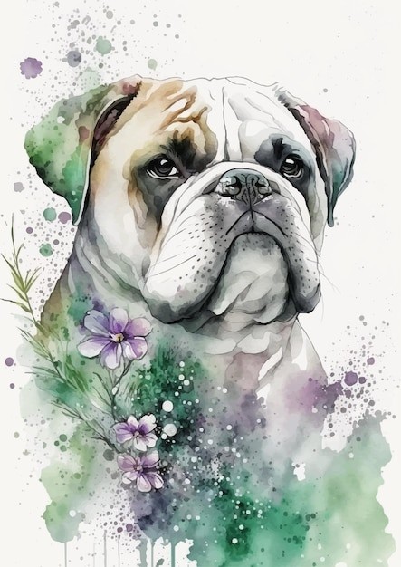 水彩风格八哥犬哈巴狗艺术插画