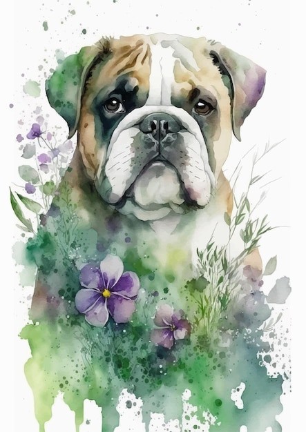 水彩风格八哥犬哈巴狗艺术插画