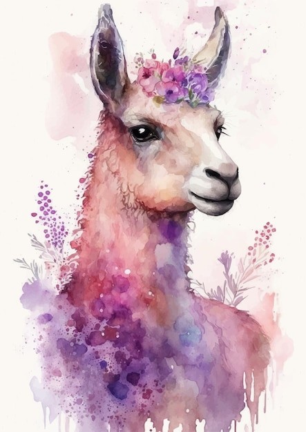 水彩风格羊驼艺术插画