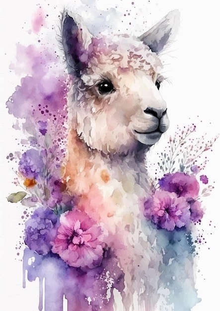 水彩风格羊驼艺术插画