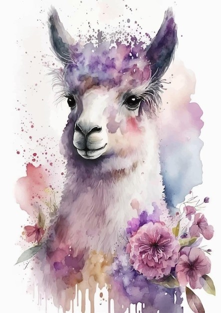 水彩风格羊驼艺术插画