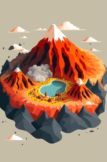 火山风景场景插画