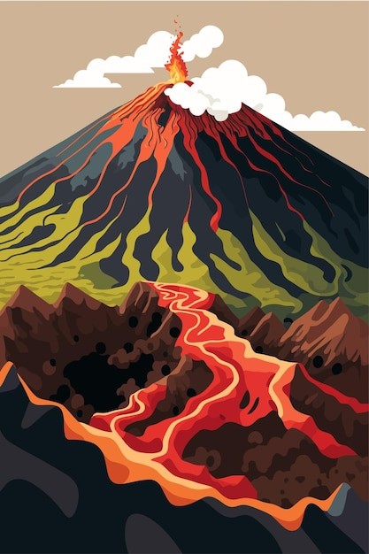 火山喷发风景场景插画
