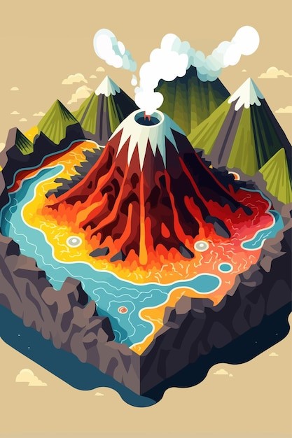 火山喷发风景场景插画