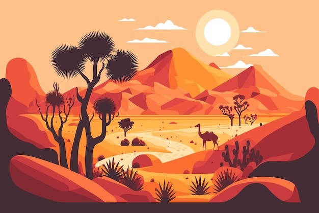 沙漠落日风景插画