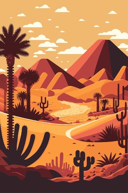 沙漠植物风景插画
