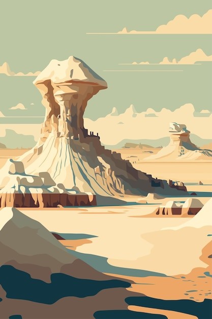 沙漠荒凉风化石头蚀余石风景插画