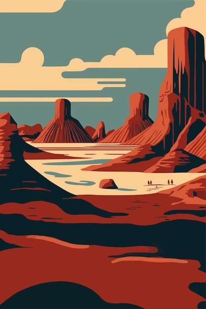 沙漠荒凉风化石头蚀余石风景插画