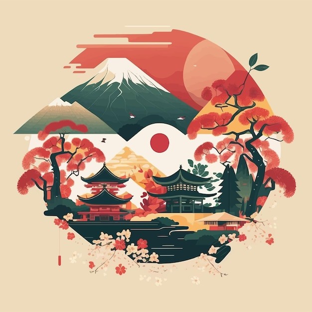 日本富士山旅游风景插画